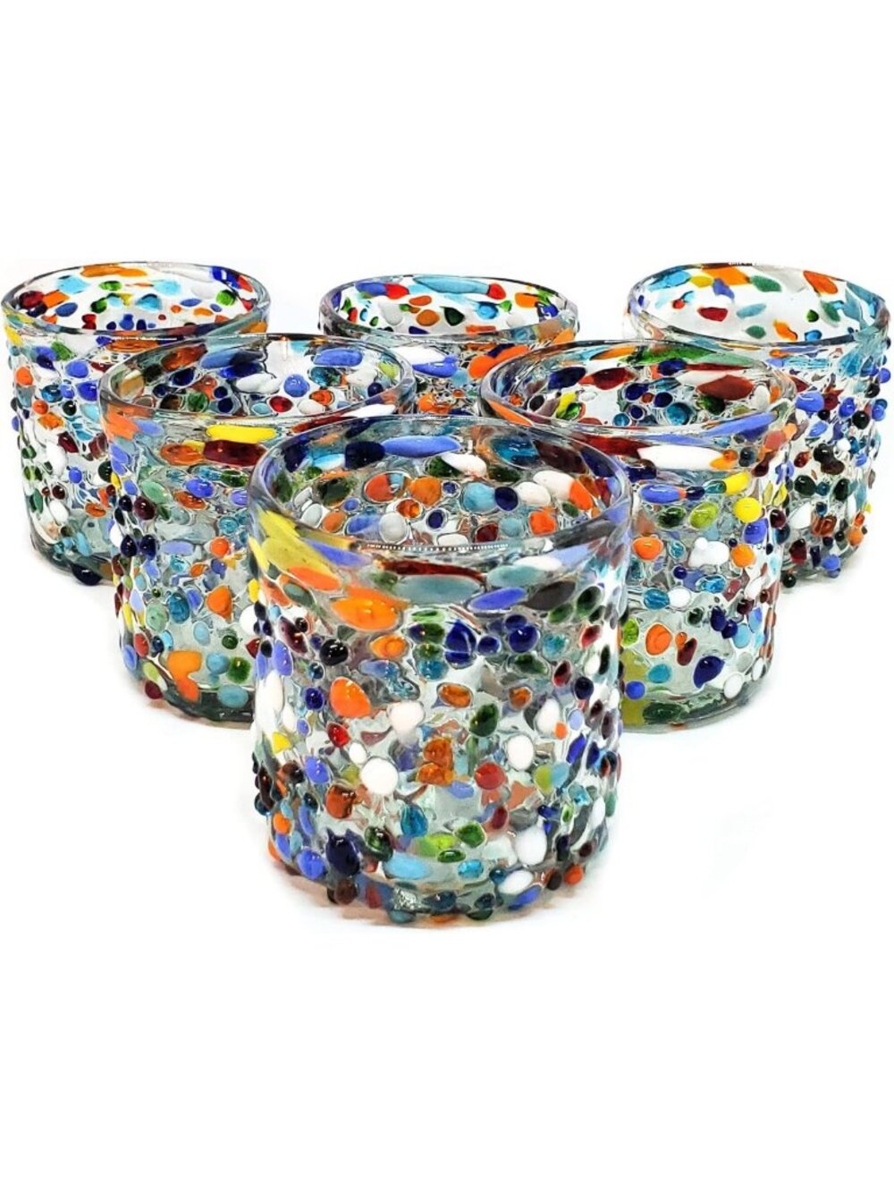 Multicolor Hand Blown Glass Tumblers Set of 6 | Lead-Free Drinking Glasses for
